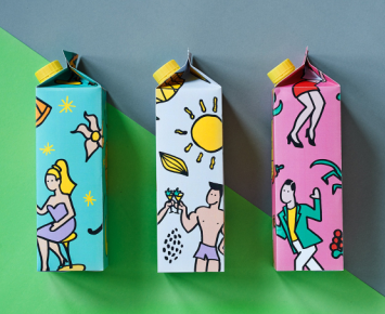 果汁飲料包裝設(shè)計(jì),繪出了三組創(chuàng)意插畫(huà),插畫(huà)吸取了波普藝術(shù)的風(fēng)格特色